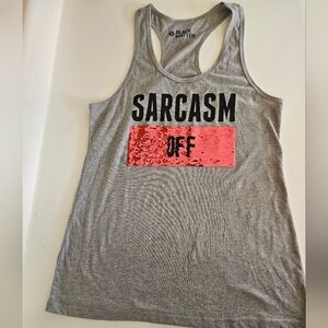 Hot Topic Black Matter Funny Gray Sequin Reversible Answer Tank Top Size Large